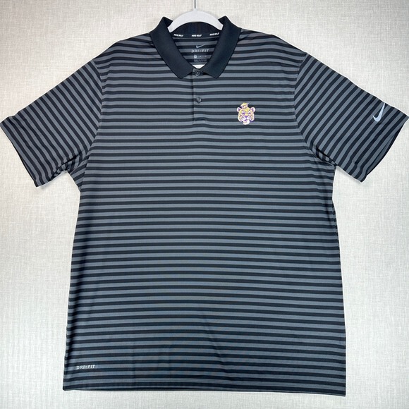 Nike Golf LSU Tigers Polo Mens XL Black Grey Striped Dri-FIT 891853-010 - Picture 2 of 10